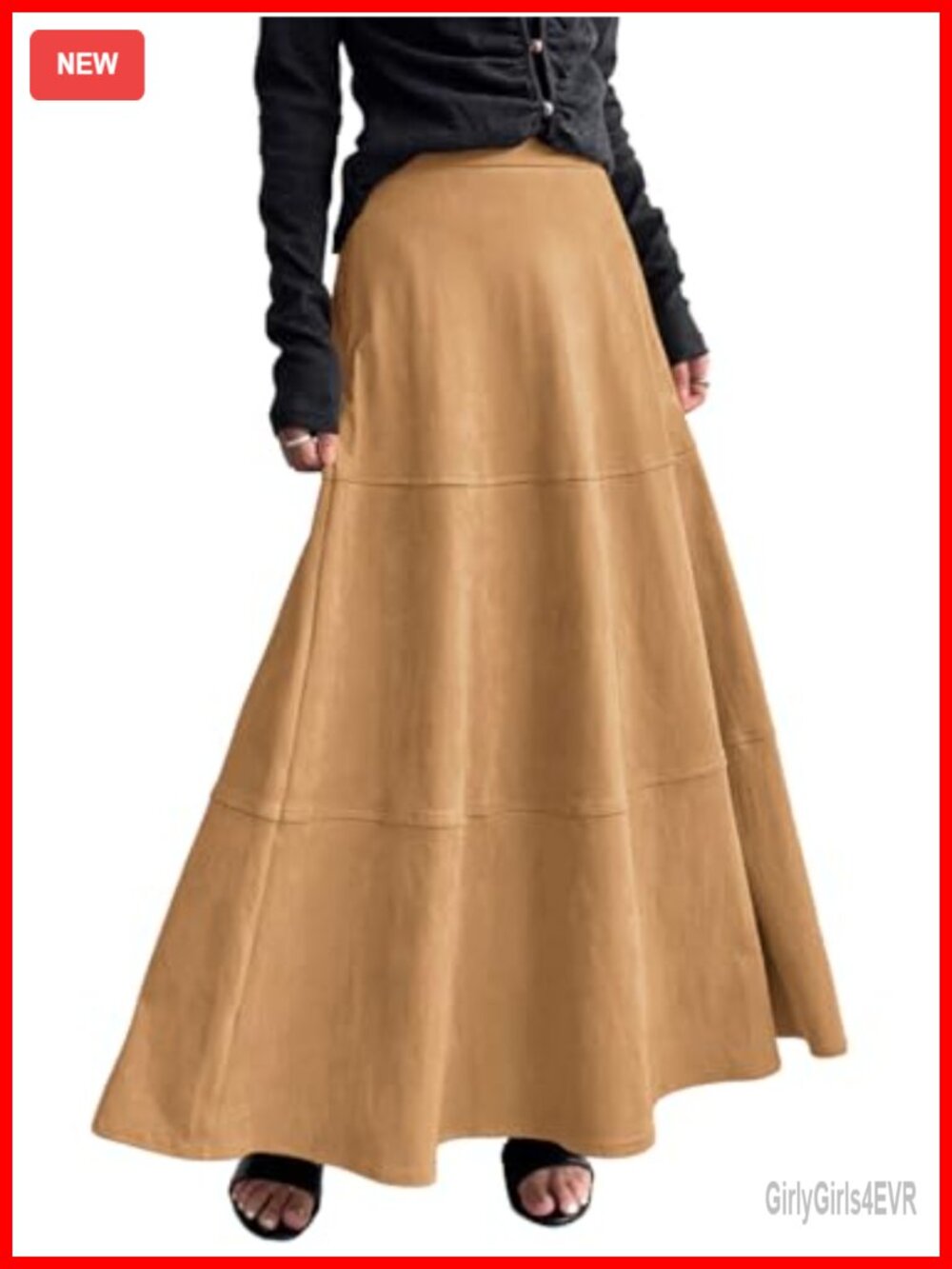 Faux Suede A-Line High Rise Maxi Long Skirt Flowy Business Casual